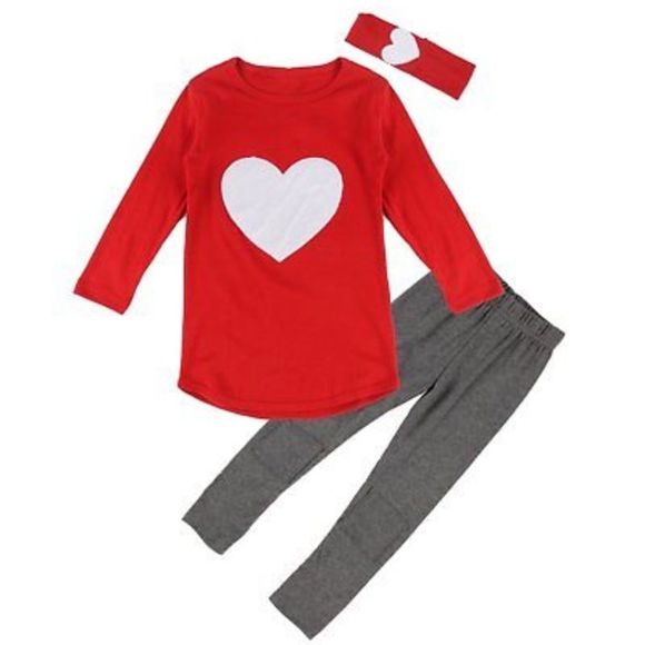 3pc Valentine Red Heart Top Headband Legging Set - Picture 6 of 8